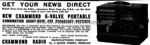 6-Valve portable combination short-wave and broadcast receiver ; Crammond Radio (ID = 1852475) Radio