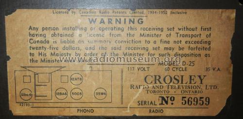 D-25 11-120; Crosley Radio and (ID = 2850341) Radio