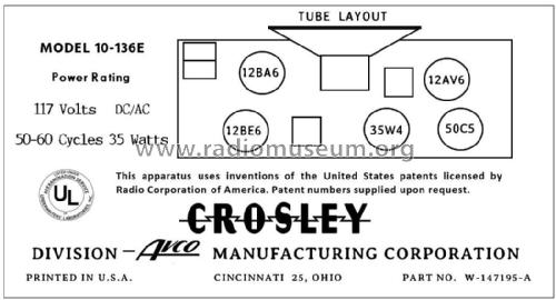 10-136E ; Crosley Radio Corp.; (ID = 2781544) Radio