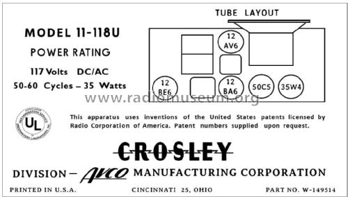 11-118U 'Serenader' Ch= 330; Crosley Radio Corp.; (ID = 2783842) Radio