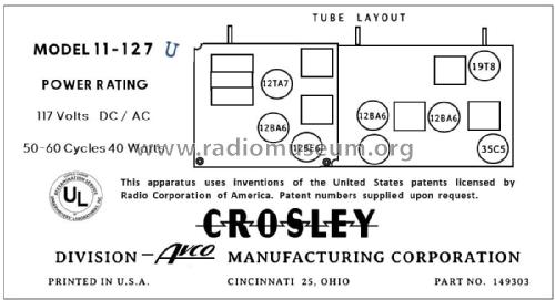 11-127U Ch=312; Crosley Radio Corp.; (ID = 2784401) Radio