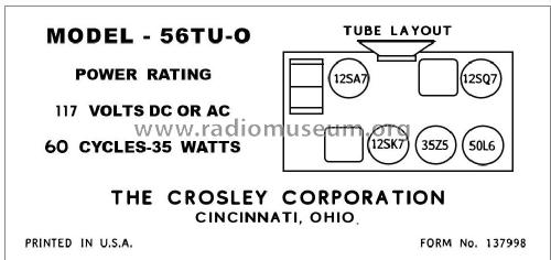 56TU-0 ; Crosley Radio Corp.; (ID = 2787540) Radio