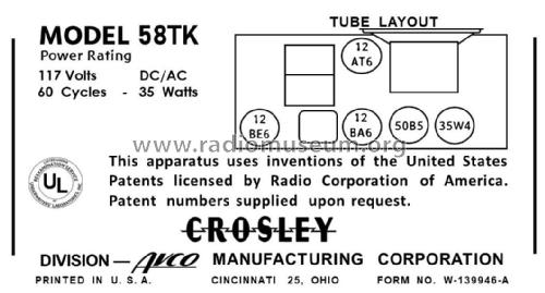 58TK ; Crosley Radio Corp.; (ID = 2791972) Radio
