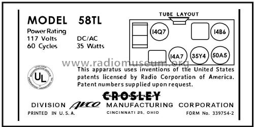 58TL ; Crosley Radio Corp.; (ID = 2990383) Radio