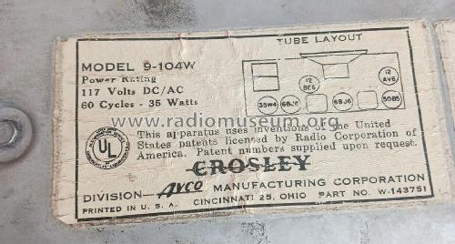 9-104W ; Crosley Radio Corp.; (ID = 2884542) Radio
