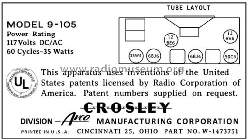 9-105 ; Crosley Radio Corp.; (ID = 2781540) Radio