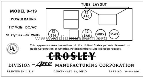 9-119 ; Crosley Radio Corp.; (ID = 2992859) Radio