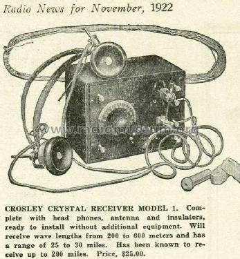 Crystal Receiver No. 1, later named Harko Radio Receiver or C.R. No-I; Crosley Radio Corp.; (ID = 503686) Galena