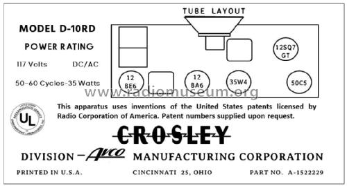 D10RD Ch= 10D; Crosley Radio Corp.; (ID = 2785153) Radio