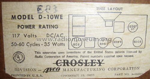 D10WE Ch= 10D; Crosley Radio Corp.; (ID = 1205637) Radio