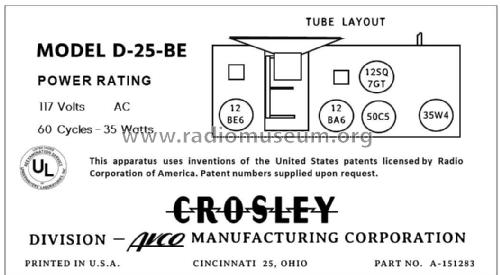 D-25BE Ch= 311; Crosley Radio Corp.; (ID = 2781763) Radio