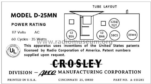 D-25MN Ch= 311-1; Crosley Radio Corp.; (ID = 2896441) Radio