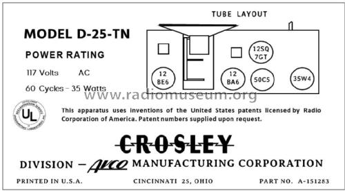 D-25TN Ch= 311-1; Crosley Radio Corp.; (ID = 2785483) Radio