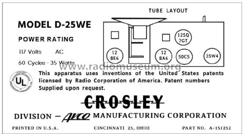 D-25WE Ch= 311-1; Crosley Radio Corp.; (ID = 2785485) Radio