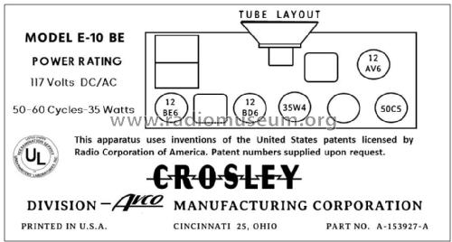 E10BE Ch= 10E; Crosley Radio Corp.; (ID = 2785486) Radio