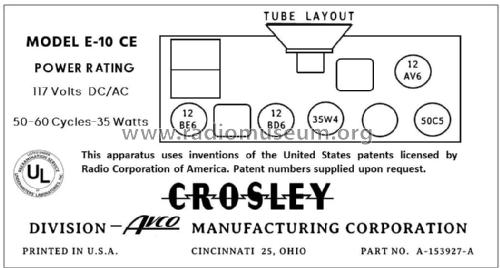 E10CE Ch= 10E-1; Crosley Radio Corp.; (ID = 2785489) Radio