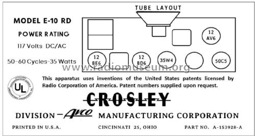 E10RD Ch= 10E-1; Crosley Radio Corp.; (ID = 2785491) Radio