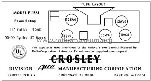 E15SL Ch= 15-20E; Crosley Radio Corp.; (ID = 2785496) Radio