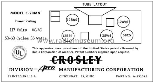 E20MN Ch= 15-20E; Crosley Radio Corp.; (ID = 2785632) Radio