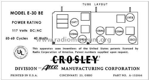 E30BE Ch= 30E 30E1 ; Crosley Radio Corp.; (ID = 2902660) Radio