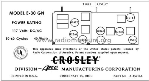 E30GN Ch= 30E 30E1 ; Crosley Radio Corp.; (ID = 2902661) Radio