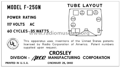 F-25GN Ch= 25F; Crosley Radio Corp.; (ID = 2824882) Radio