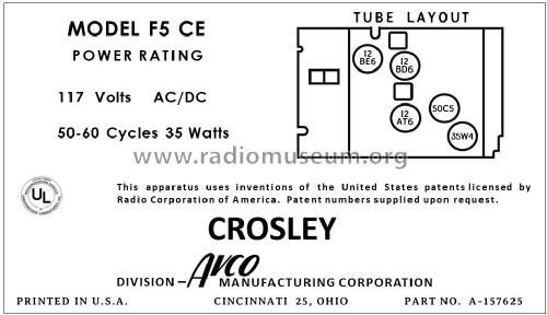 F-5CE Graduate Ch= 5F; Crosley Radio Corp.; (ID = 2953970) Radio