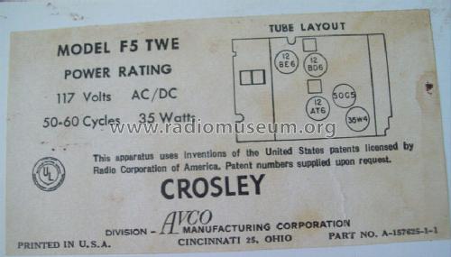 F-5TWE Musical Chef ; Crosley Radio Corp.; (ID = 1212323) Radio