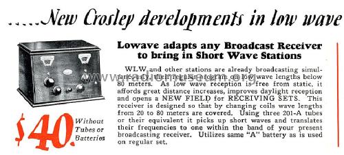 Lowave Short Wave Converter; Crosley Radio Corp.; (ID = 1324799) Converter