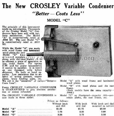 Variable Condenser ; Crosley Radio Corp.; (ID = 1153532) Radio part