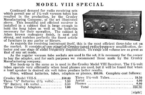 VIII Special Model VIII-S; Crosley Radio Corp.; (ID = 1173043) Radio