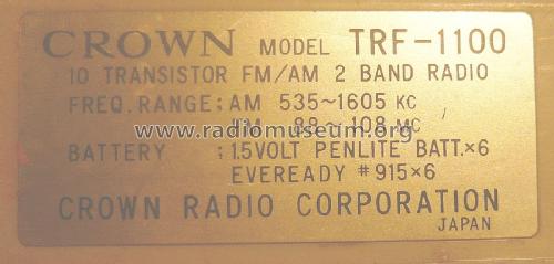 10 Transistor FM/AM 2 Band Radio TRF-1100; Crown Radio Corp.; (ID = 1900619) Radio