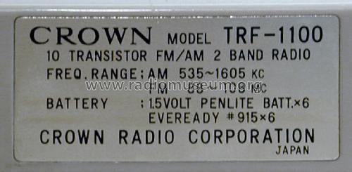 10 Transistor FM/AM 2 Band Radio TRF-1100; Crown Radio Corp.; (ID = 2300389) Radio