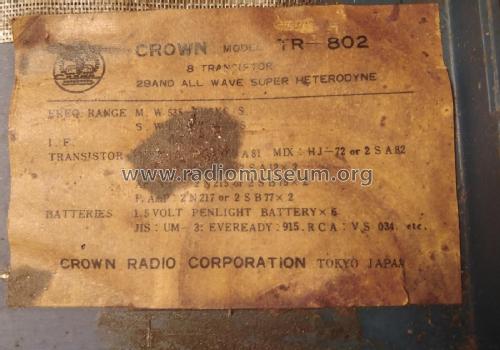 8 Transistor TR-802; Crown Radio Corp.; (ID = 2540335) Radio