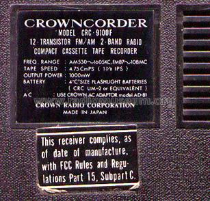 Crowncorder CRC-9100F; Crown Radio Corp.; (ID = 485018) Radio