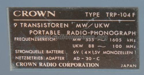 Radio Phonograph TRP-104F; Crown Radio Corp.; (ID = 2278457) Radio