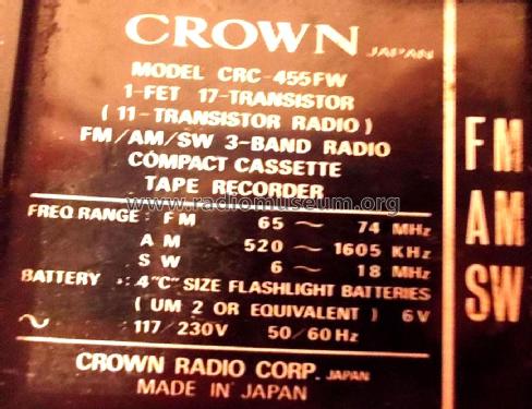Compact-Cassette-Tape-Recorder CRC-455FW; Crown Radio Corp.; (ID = 1873204) Radio