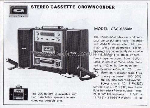 Stereo Cassette Crowncorder CSC-9350M; Crown Radio Corp.; (ID = 1655050) Radio