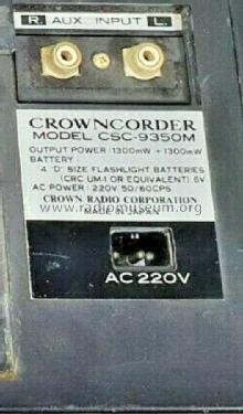 Stereo Cassette Crowncorder CSC-9350M; Crown Radio Corp.; (ID = 2668395) Radio