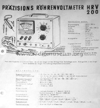 Röhrenvoltmeter HRV-200; Hansen Electric (ID = 1718302) Equipment
