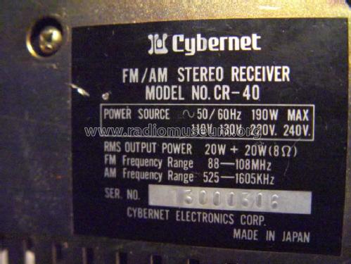 FM/AM Stereo Receiver CR-40; Cybernet Electronics (ID = 993297) Radio
