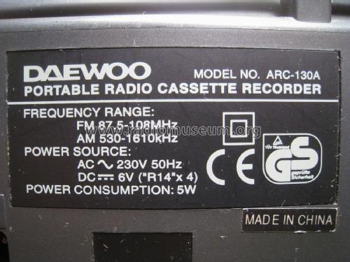 AM/FM Radio Cassette Recorder ARC-130A; Daewoo Electronics (ID = 2096934) Radio