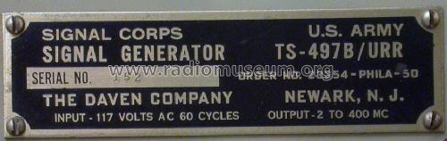 Signal Generator TS-497B/URR; Daven Radio Co. ; (ID = 1085380) Equipment