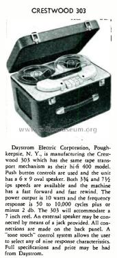 Crestwood Tape Recorder 303; Daystrom Electric (ID = 1800646) Reg-Riprod