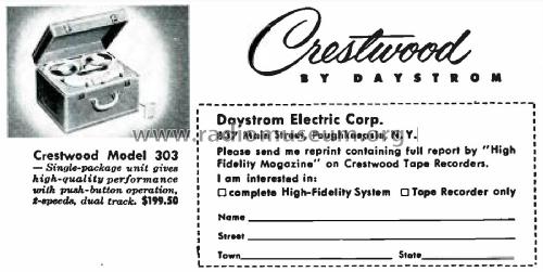 Crestwood Tape Recorder 303; Daystrom Electric (ID = 1801798) Reg-Riprod