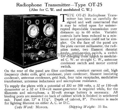 Radiophone Transmitter OT-25; DeForest Radio (ID = 1044493) Commercial Tr