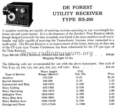 UtilityTime Receiver RS-200 ; DeForest Radio (ID = 2430738) Radio