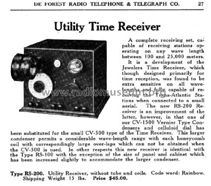 UtilityTime Receiver RS-200 ; DeForest Radio (ID = 958219) Radio