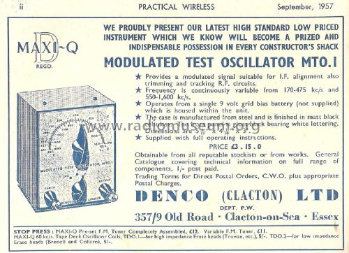 Modulated Test Oscillator MTO.1; Denco, Clacton-on- (ID = 2416856) Equipment