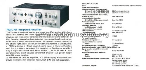 Hi-Fi Stereo Integrated Amplifier PMA-701; Denon Marke / brand (ID = 2117066) Ampl/Mixer